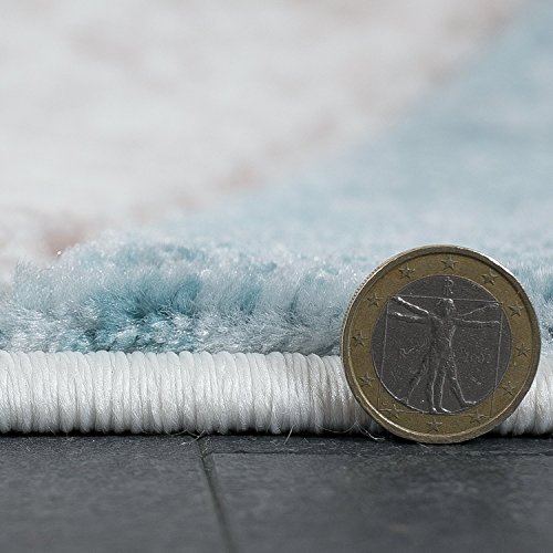 Designer Teppich mit Konturenschnitt Muster Modern Gestreift Türkis Creme Beige Meliert – VIMODA, Maße:120×170 cm - 7