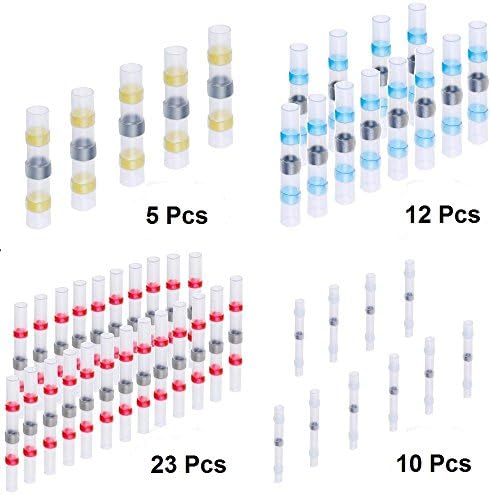 GeekBox® 50pcs Wire Connectors, Heat Shrink Wire Connector Kit Waterproof Assorted Crimp Connector Electrical Set, 22-10GA 23 off Red, 12 off Blue,10 off White,05 off Yellow