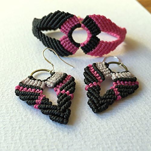 Boho Macrame Jewellery Set Geometric Macrame Bracelet and Dangle Earrings