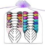 diademas orejas de gato Conjunto de calidad superior: las orejas de gato de la diadema están hechas de lentejuelas reversibles Bling Bling. Hermosa y brillante. Se unen a la banda de la cabeza firmemente con pegamento caliente. No es fácil caerse.