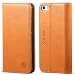 Produktbild iPhone SE Hülle iPhone 5s Hülle iPhone 5 Hülle, SHIELDON Echt Leder Tasche für iPhone SE / 5S / 5 Handyhülle im Bookstyle mit Magnet Kartenfächer Standfunktion, Cognac Braun