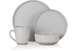 Barbary & Oak BO867007WHT Avena 16 Piece Dinnerware Set, Stoneware, Linen White