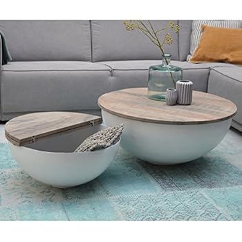 2er Set Couchtisch PAUL weiß rund aufklappbar Beistelltisch Sofatisch