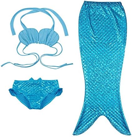 TFJH 3PCS Kids Girls Fancy Princess Swimmable Mermaid Tail Set 3-10Years
