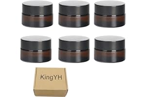 KingYH 6 Pieza 5 ml Tarros de Cristal de Ámbar con Tapa Interior Vacía Crema Rellenables Botella de Pot Recipiente para Salve Crema Facial Loción Aromaterapia Mezclas Biberó Marrón