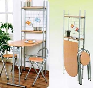 Küchentisch mit Regal und 2 Stühlen, klappbar, Holz: Amazon.de: Küche