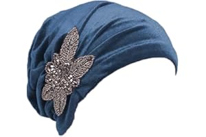 Pluto & Fox Gorra Beanie De Tela con Adorno Turbante para Cabeza De Mujer para Cáncer Quimioterapia Chemo Oncológico Noche Pèrdida de Pelo Cabello