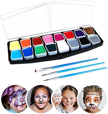 NEWBEN Kit Face Oil Painting Palette Party Washable Eco-friendly Face Body Paint Make up Party Color Panels 16 Color and 3 Brushes Ideal Birthday Gift