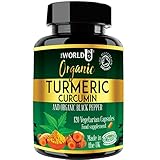 Ultra Pure Organic Turmeric Curcumin and Organic Black Pepper Capsules - High Strength Food Supplement - 120 Veg Capsules - Soil Association Organic Certified and Vegetarian Society Approved - Made in UK