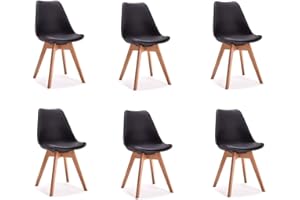 IZTOSS Sedie da sala da pranzo da 6 pezzi - Set di 6 Sedie Cucina Moderno con Gambe in Legno,Cuscino Integrato (B-Nero-6 pezzi)