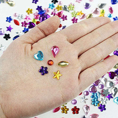 JPSOR 600 Stück Flach Gefäß Acrylat Strass Steine künstlich Strasssteine Schmucksteine, 6 Formen, 6-13mm, gemischte Farben - 2