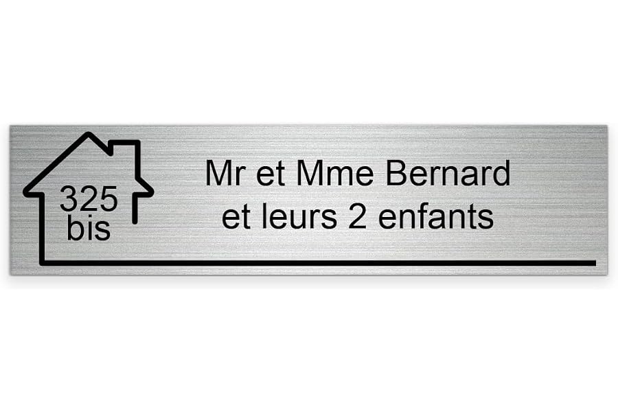 Plaque gravée pour nom et numéro boîte aux lettres autocollante 10x2,5cm personnalisée 1 à 3 lignes Alu Brossé