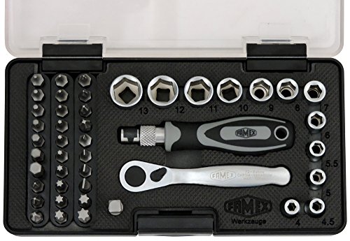 Famex Steckschlüssel Bit Satz mit 72-Zahn Mini-Knarre, 45-teilig, 1 Stück, 595-45 - 2