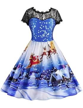 Kleid damen Kolylong® Frauen Vintage Spitze Weihnachten Kleid Elegant Swing Kleider Retro Rockabilly Kleid Festlich...