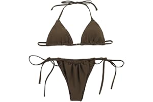 LUNNTE Damen Bikini Set Tanga Bikini Badeanzüg Push Up mit Dreieck Cup Spaghetti Zweiteilige Badebekleidun