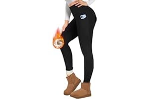TNNZEET Damskie legginsy termiczne z kieszeniami, z podszewką, z wysokim stanem, polarowe, ciepłe, nieprzejrzyste legginsy na zimę