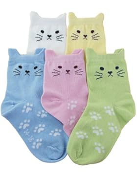 Kinder Socken 5er PACK für Mädchen Niedlicher Katzen-Entwurf Baumwolle