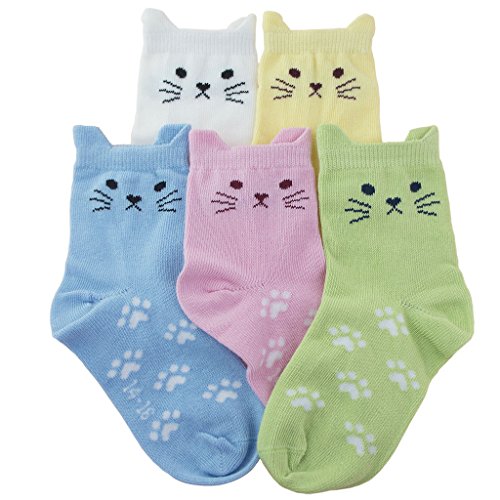 Tandi infantil de algodón diseño de gatos Crew No Seam - Calcetines 5 Pares Pack
