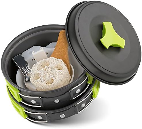 BlanceEG Camping Cookware Mess Kit, Backpacking Gear Hiking Outdoors Bug Out Bag Cooking Equipment Lightweight, Compact & Durable Pot Pan Bowls