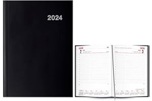 ACAN Tradineur - Agenda anual 2024, vista día página, tapa dura y cinta marcapáginas, planificador diario de tareas, citas (Negro, 21 x 15 cm)