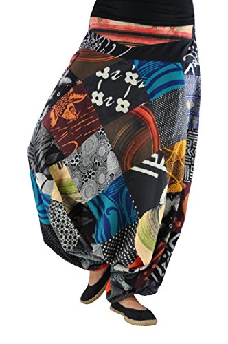 virblatt Haremshose mit traditionellen Webereien UNISEX Einheitsgröße S – L Aladinhose mit bequemen Gummibund alternative Kleidung – Patchwork - 4
