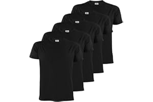 ALPIDEX T-Shirts Hommes Noir Unis à Col Rond Lot de 5, Taille S M L XL XXL 3XL 4XL 5XL