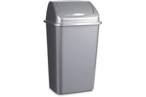 CABLEPELADO Papelera plastico basculante, Cubo basura basculante, Basura plástico tapa basculante, 47 cm altura x 28.5 cm ancho x 22.5 cm fondo, PP5 Plástico resistente, Capacidad 15 Litros (Gris)