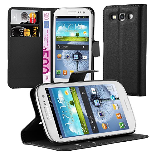 Cadorabo - Book Style Hülle für Samsung Galaxy S3 / S3 NEO (GT-I9300 / 9301) - Case Cover Schutzhülle Etui Tasche mit Standfunktion und Kartenfach in PHANTOM-SCHWARZ