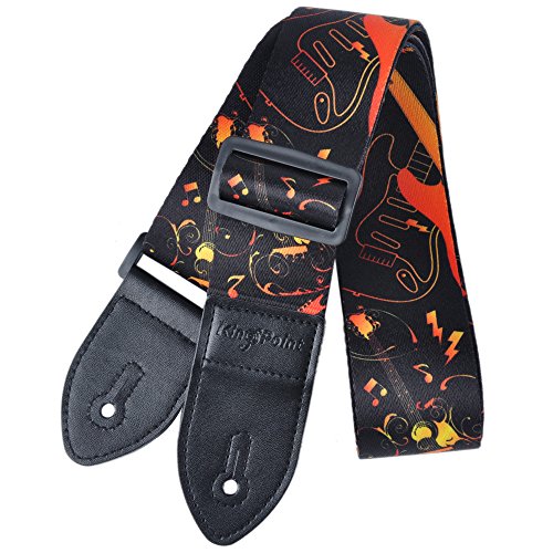 KingPoint, tracolla per chitarra in poliestere, colorata e decorata per chitarre acustiche ed elettriche, guitar and music notes