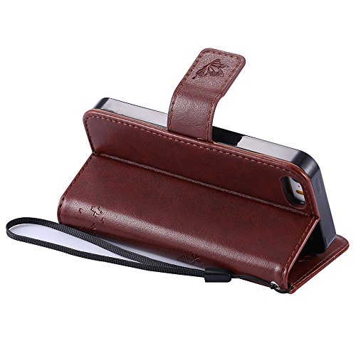 Nancen Tasche Hülle für Apple iphone 5 / 5S / SE (4,0 Zoll) Flip Schutzhülle Zubehör Lederhülle mit Silikon Back Cover PU Leder Handytasche im Bookstyle Stand Funktion Kartenfächer Magnet Etui Schale - 6