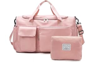 ZANMUK Foldable Travel Cabin Gym Bag - Duffle Bag Weekends Overnight Bags for Women Duffle Holdall Luggage Bag for Hospital (50 x 28 x 25 cm) (Pink)