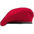 Anywow Men's British Military Berets Leather Sweatband, Adjustbale Army Black Wool Beret, Red, One Size