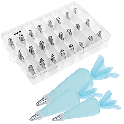 Zacro Spritztüllen Set mit 27 Stücke Garniertülle und Professional Eiscreme DIY Tool Kit Werkzeuge mit 3 wiederverwendbaren Dekorieren Mundwandler aus Edelstahl für Kuchen, Plätzchen backen und 3 Größe wiederverwendbaren Spritzbeutel Set - 6