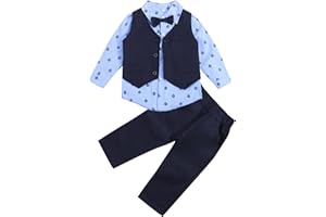 Zukmuk 3 Pezzi Bambino Ragazzo Gentleman Abbigliamento Set Camicia a Maniche Lunghe con Fiocco Paillon + Gilet + Pantaloni, per la Cerimonia di Nozze Natale