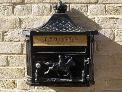 BLACK Vintage Style Cast Aluminium Letter Box Mail Box Wall Mounted
