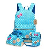 Bcony Conjunto de 3 Dot lindo Las mochilas escolares universidad/bolsas escolares/mochila niños niñas adolescentes + mini bolso + bolso crossbody,Azul