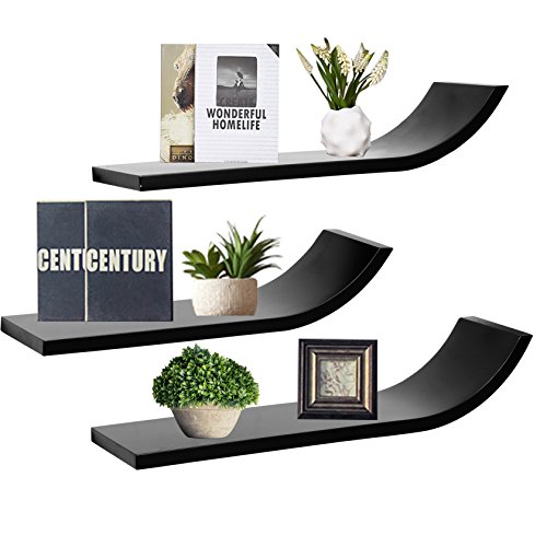 Wandregal MDF Holz Hängeregal Bücherregal CD DVD Aufbewahrung Regal Schwarz RG9271sz - 2