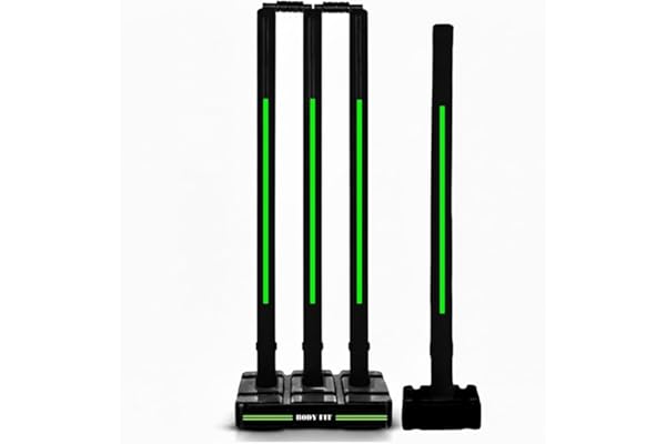 Bodyfit Premium Plastic Stumps Set for All Ages- Ideal for Boys, Girls, and Adults- Heavy,Durable and Fun Cricket Wicket Set. (Black-Green 4)