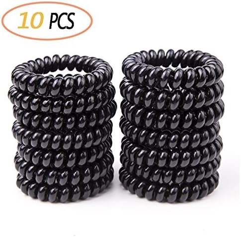 Spiral Hair Ties,10 Pieces Jelinda Women Elastic Traceless Hair Ring Hair Ties Elastic Hair Bands For Girls Teens (Black-L)