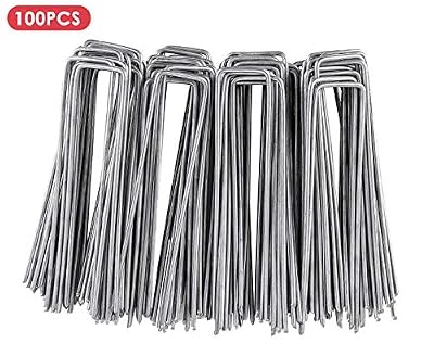 Fixkit Lot de 100 piquets de Fixation en Acier galvanisé, en Forme U, pour Toison Anti-Mauvaises Herbes, Tuyau d'arrosage, clôture et Filet - 150 MM de Long, 25 MM de Large, Ø 3 MM