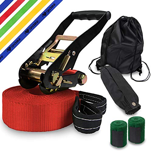 ALPIDEX Slackline 10 m 2t + 2 x Protections pour Arbre + Protection de tendeur