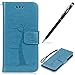Produktbild WIWJ Huawei P Smart Hülle,Huawei Enjoy 7S Leather Handyhülle, Handyhülle Wallet Case[Imprinted Baum und Eule Handyhülle] Flip Schutzhülle für Huawei Enjoy 7S/Huawei P Smart-Blau
