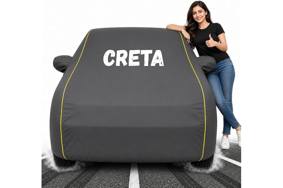 Custom Fit Grey 100% Waterproof Creta Car Cover | Polyester Car Body Covers for Rain & Sun | UV Protection, Dustproof, Scratch Resistant, Windproof, H