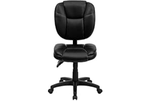 Flash Furniture Wielofunkcyjne ergonomiczne krzesło obrotowe z połową oparciem, metal, czarna skóra, 71,12 x 58,42 x 33,02 cm