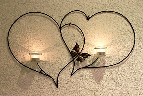 DanDiBo Doppelherz Wandteelichthalter Herz 65 cm Teelichthalter aus Metall Wandleuchter - 9