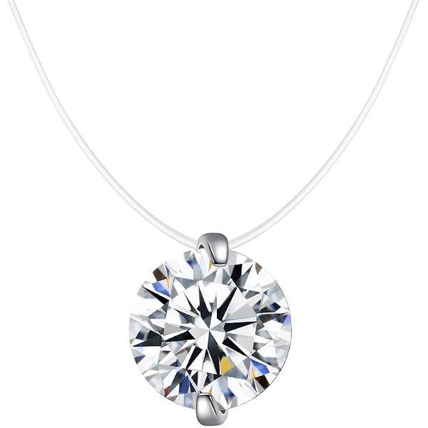 Collier Ras Du Cou Femme - Pendentif Zircone étoile/cœur/rond/larme - Chaîne Nylon Invisible 38cm - Argent 925