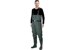 QWORK® Wathose Herren Damen, Wasserdichte, Atmungsaktive Teich-Wathose Mit Stiefeln, Zum Angeln, Jagen Und In Der Landwirtschaft