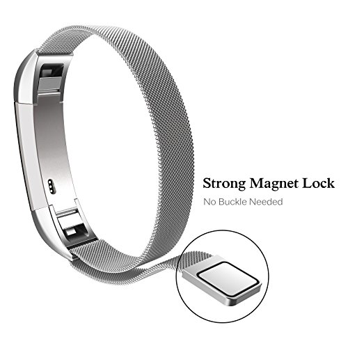 Fitbit Alta HR und Alta Armband Sport, Swees Edelstahl Uhrenarmband Mailänder Magnetschleife Edelstahlband Ersatz Armband Für Fitbit Alta HR und Alta – Silber - 6