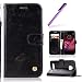 Produktbild HMTECH Moto Z Play Hülle Vintage Einfarbige Ledertasche Blumen Prägung Flip Standfunktion Karten Slot Magnetverschluß Brieftasche Schalen für Moto Z Play,Vintage Pure PU:Black