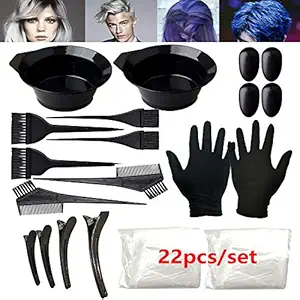 22PCS Hair Dye Coloring DIY Salon Tool Kit Hair Dye Tools Coloring Kit Tinting Bowl+Dye Brush +Ear Cover+Clips+Gloves,Hair Dye Tool